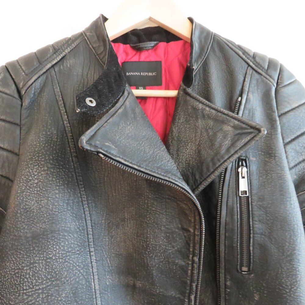 BANANA REPUBLIC Faded Black Lamb Leather Moto Jacket - Size XS - Picture 4 of 16